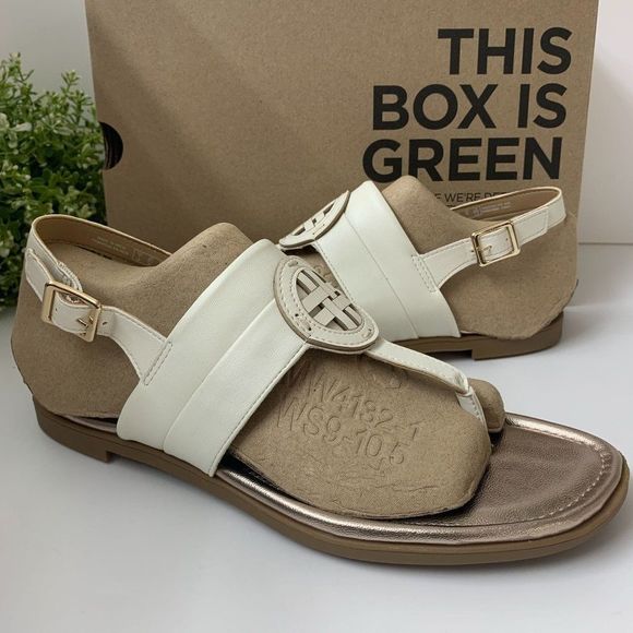 Clarks Shoes - Clarks Womens Reyna Glam Faux Leather Flat Sandals 9.5 Medium White